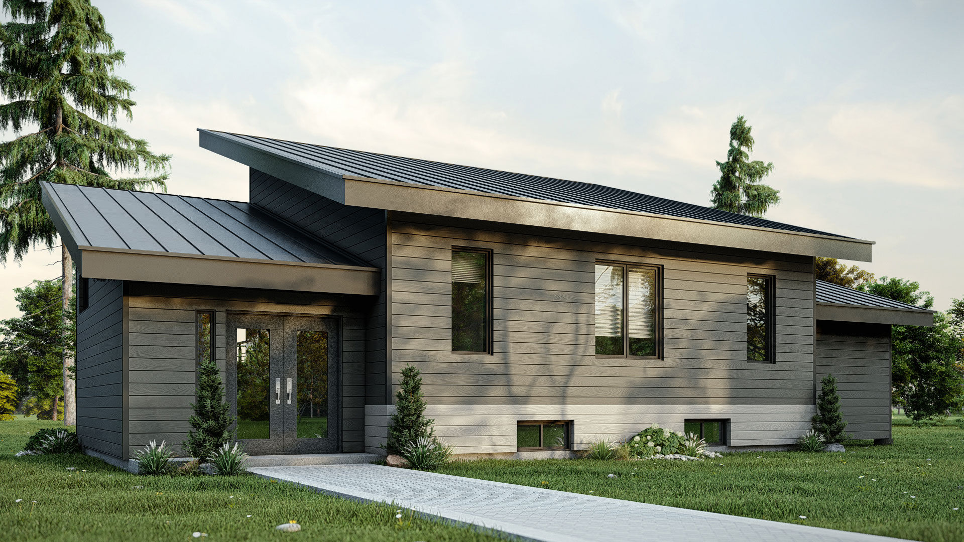 Plan de maison sur terrain en pente - Extérieur avant