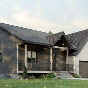 façade résidence farmhouse moderne plain-pied avec garage double intégré