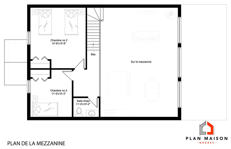 Thumbnail: Chalet modèle à vendre - Plan de la mezzanine