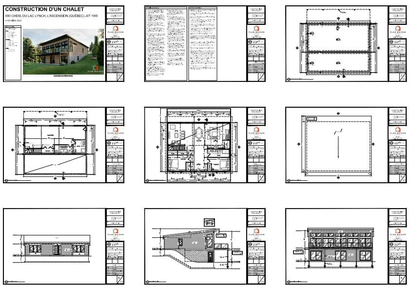 Plans complets de construction pour chalet contemporain avec rez-de-jardin.