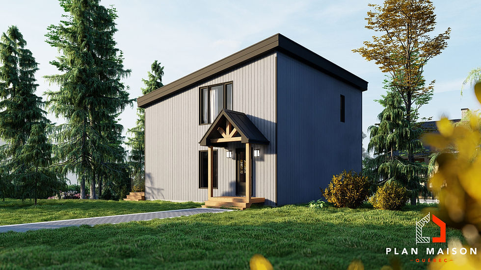 Plan chalet moderne rez-de-jardin avec mezzanine - Extérieur avant