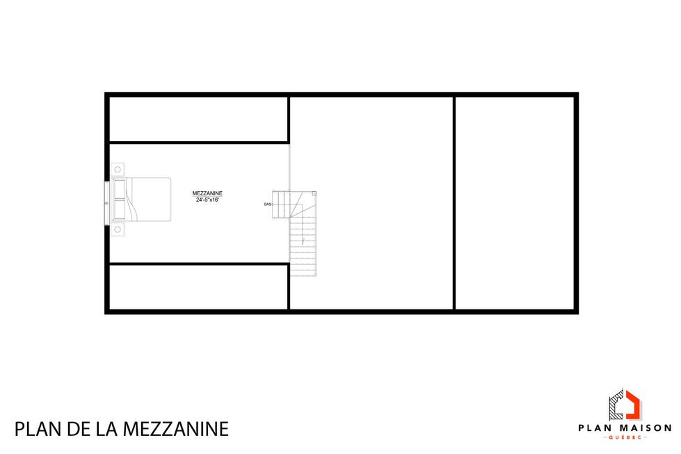 Plan architectural de la mezzanine d'un bungalow champêtre avec espace multifonction.