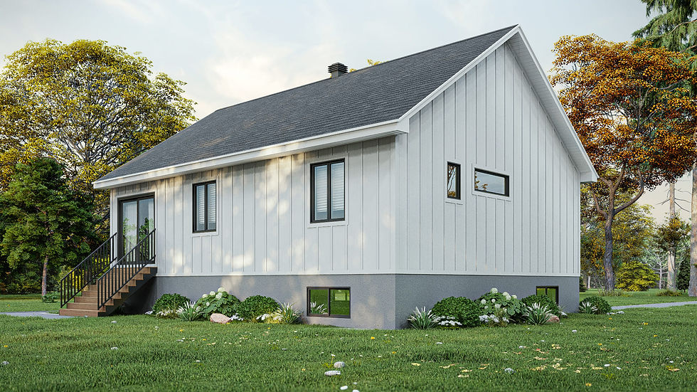 Plan maison farmhouse compacte avec sous-sol - Extérieur arrière