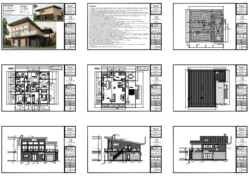 plans techniques maison contemporaine élévations coupe construction