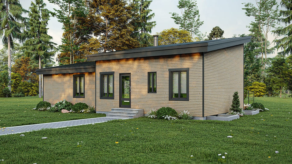 Plan de chalet moderne 2 chambres avec toiture monopente - Extérieur avant