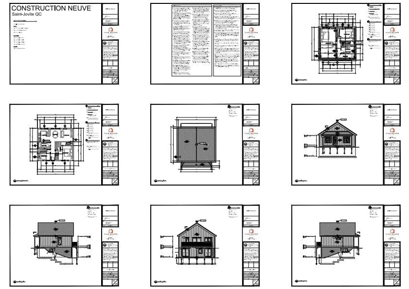 Plans techniques complets d'un chalet avec rez-de-jardin et 4 chambres conçu par Plan Maison Québec