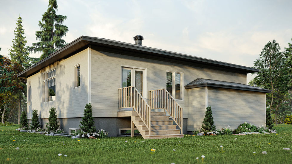 Arrière d’une maison plain-pied avec logement au sous-sol