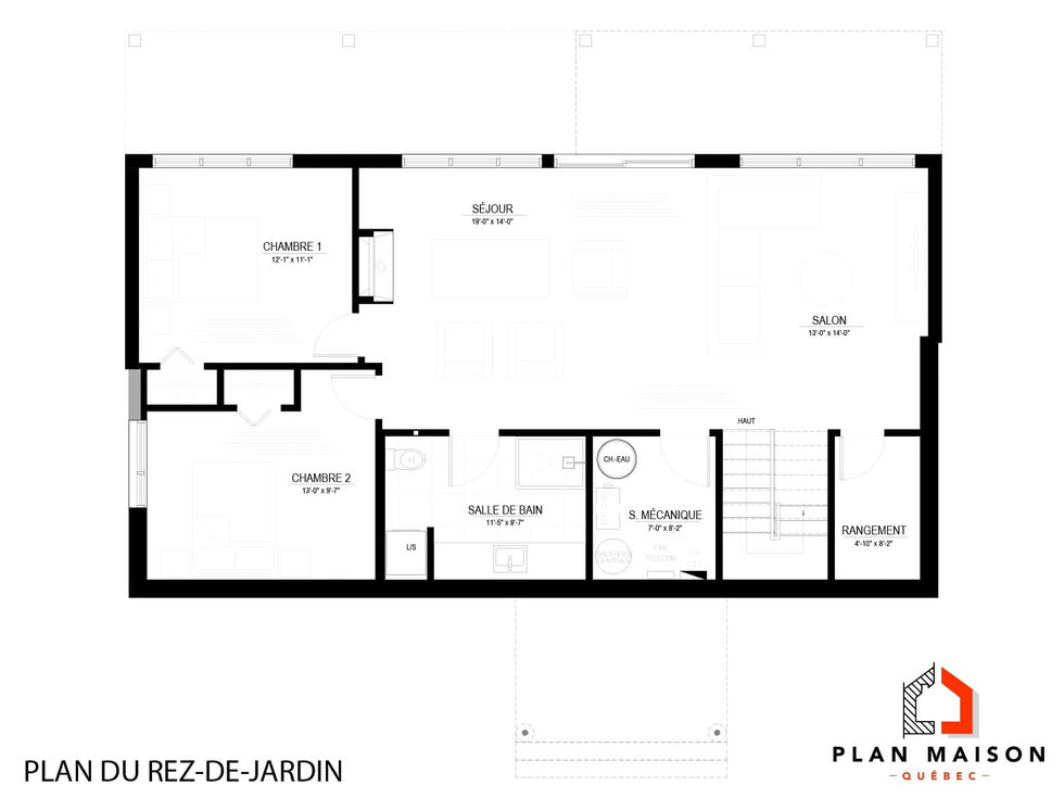 Plan de chalet moderne rez-de-jardin chambres espace détente