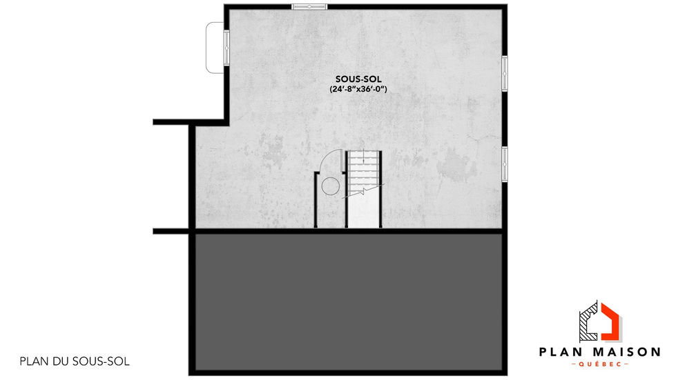 Plan de sous-sol ouvert dans une maison à étage familiale contemporaine