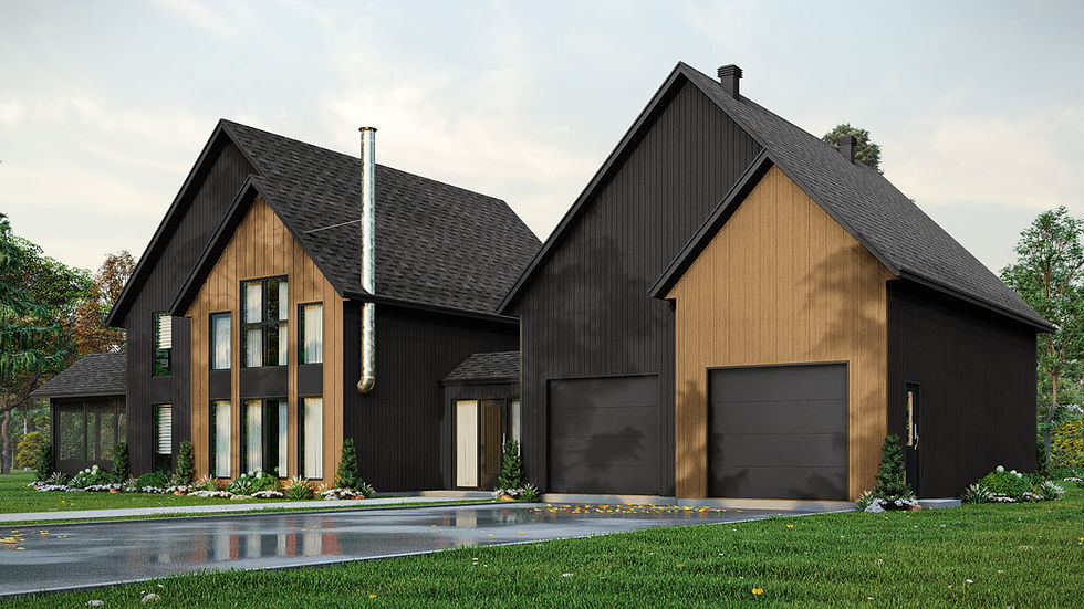 Plan de maison farmhouse contemporaine avec mezzanine et garage double - Extérieur avant