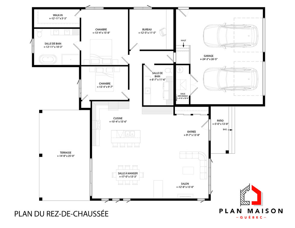 Miniature : Plan maison plain-pied avec garage double - Plan du rez-de-chaussée