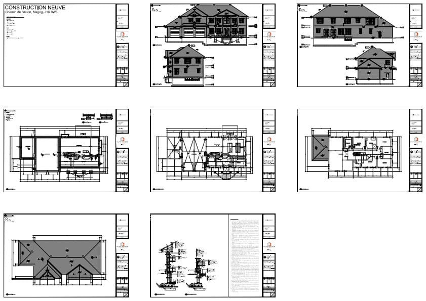 plans complets grande maison familiale avec garage double et élévations