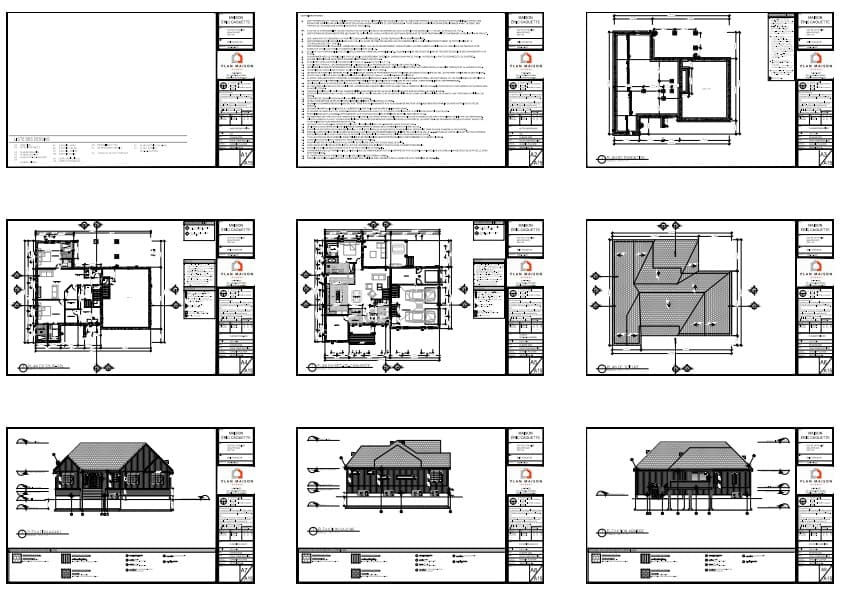 dessins techniques complets résidence contemporaine avec coupes et élévations