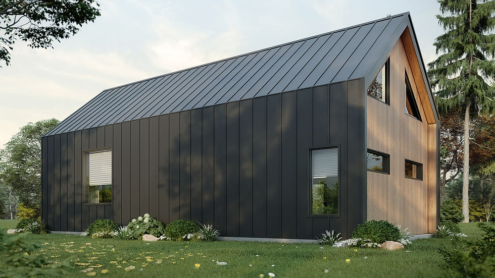 Thumbnail: Plan de maison neuve avec 3 chambres - Extérieur arrière