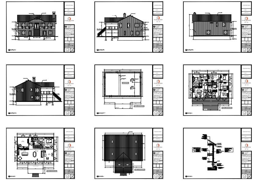 Plans techniques maison contemporaine avec terrasse couverte