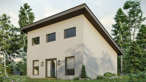 Vue extérieure latérale d’une micro habitation moderne