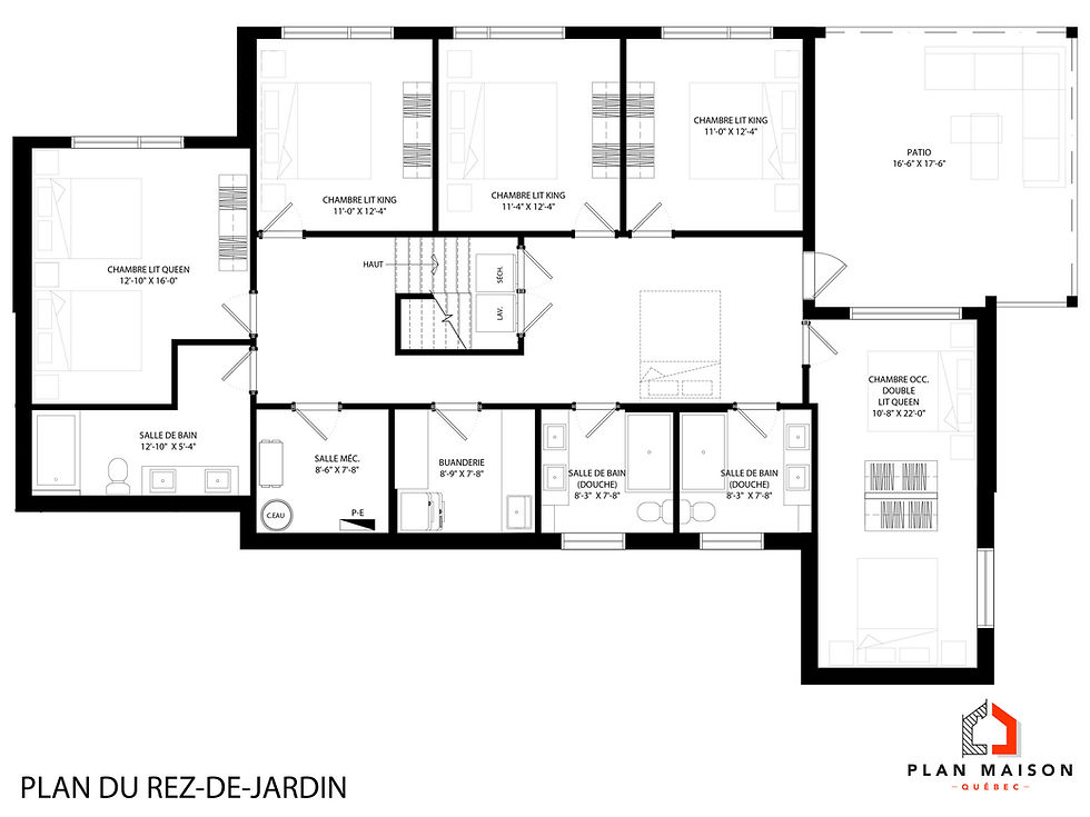 Thumbnail: Plan de grand chalet moderne - Plan du rez-de-jardin