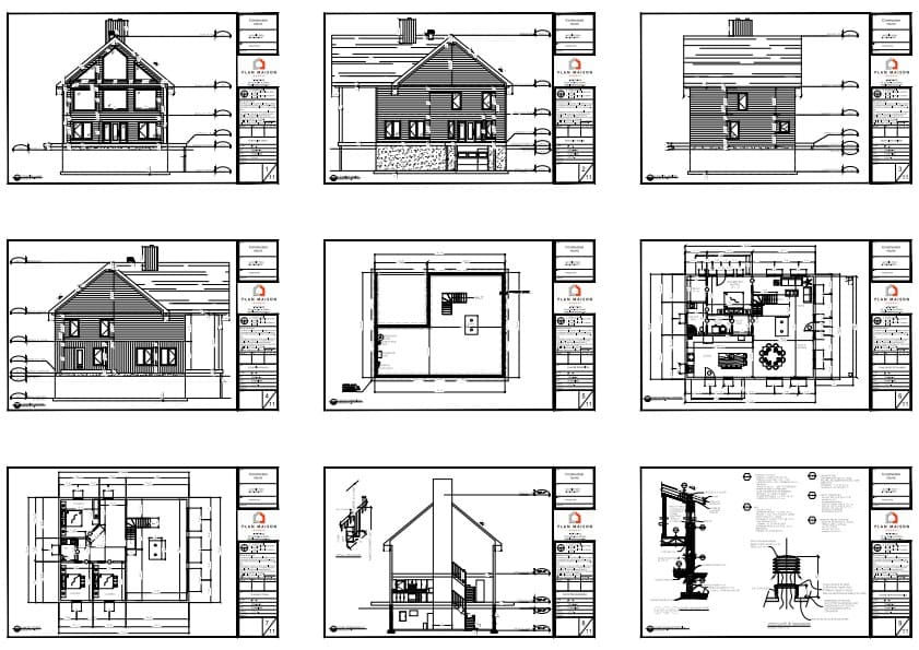 plans techniques maison de campagne avec mezzanine plafond cathédrale