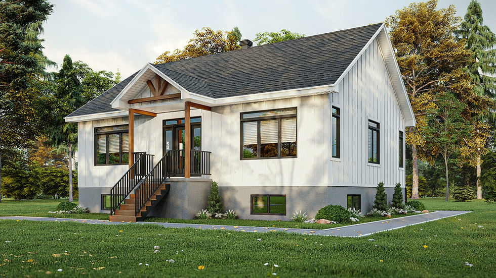 Plan maison farmhouse compacte avec sous-sol - Extérieur avant