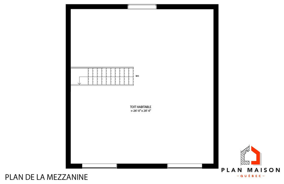 Plan de mezzanine habitable dans un mini chalet scandinave moderne