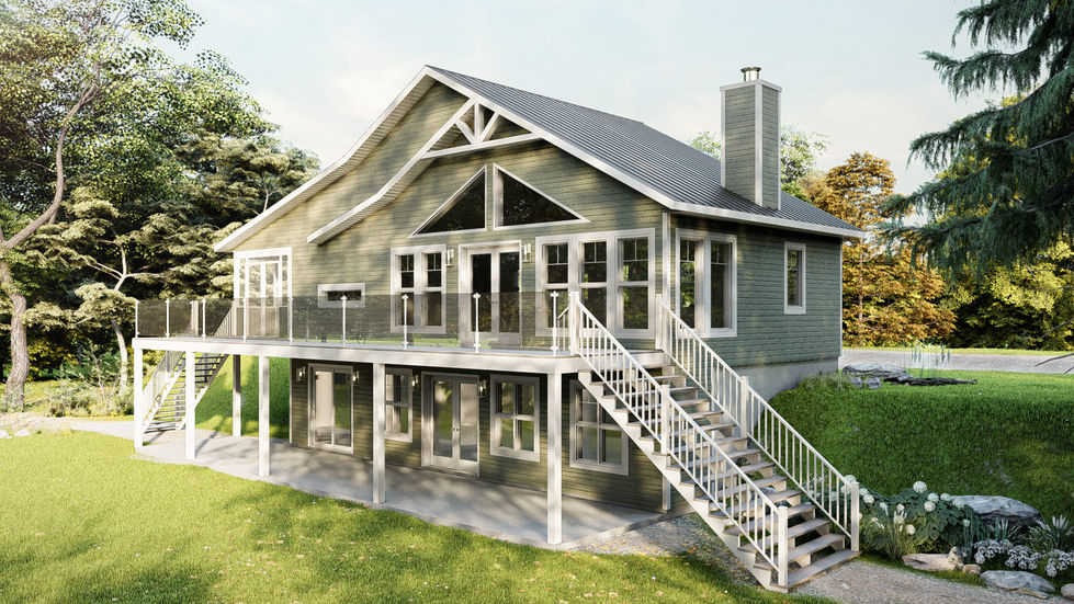 chalet avec rez-de-jardin grande terrasse et moustiquaire