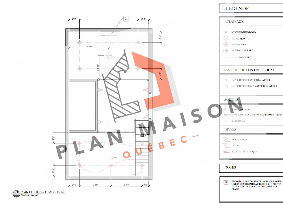 Plan d'aménagement à Québec - plan électrique de la mezzanine
