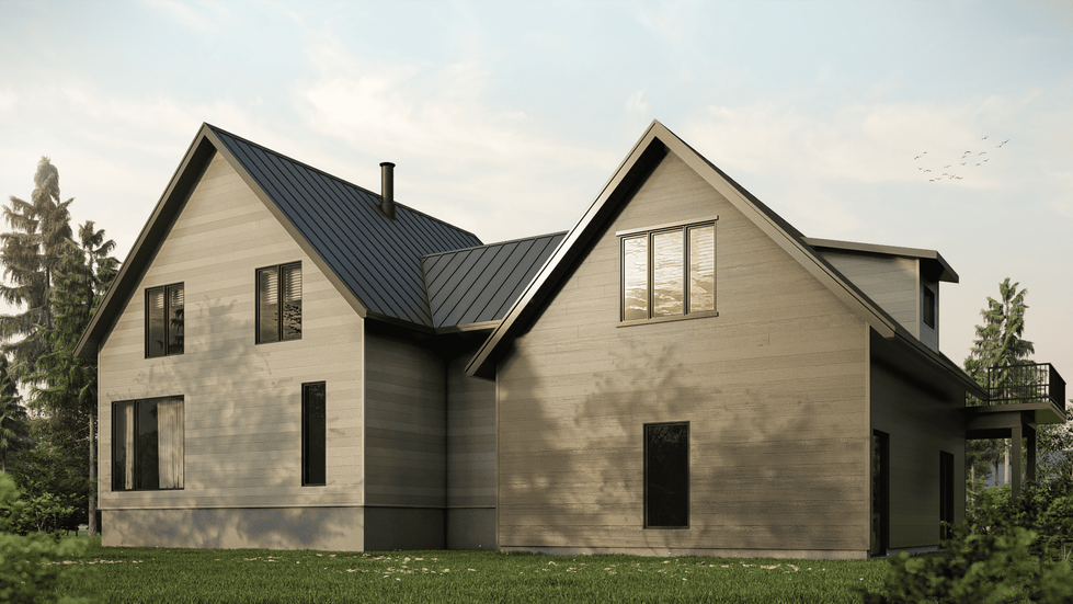 Maison contemporaine avec pignon vitré façade avant design moderne