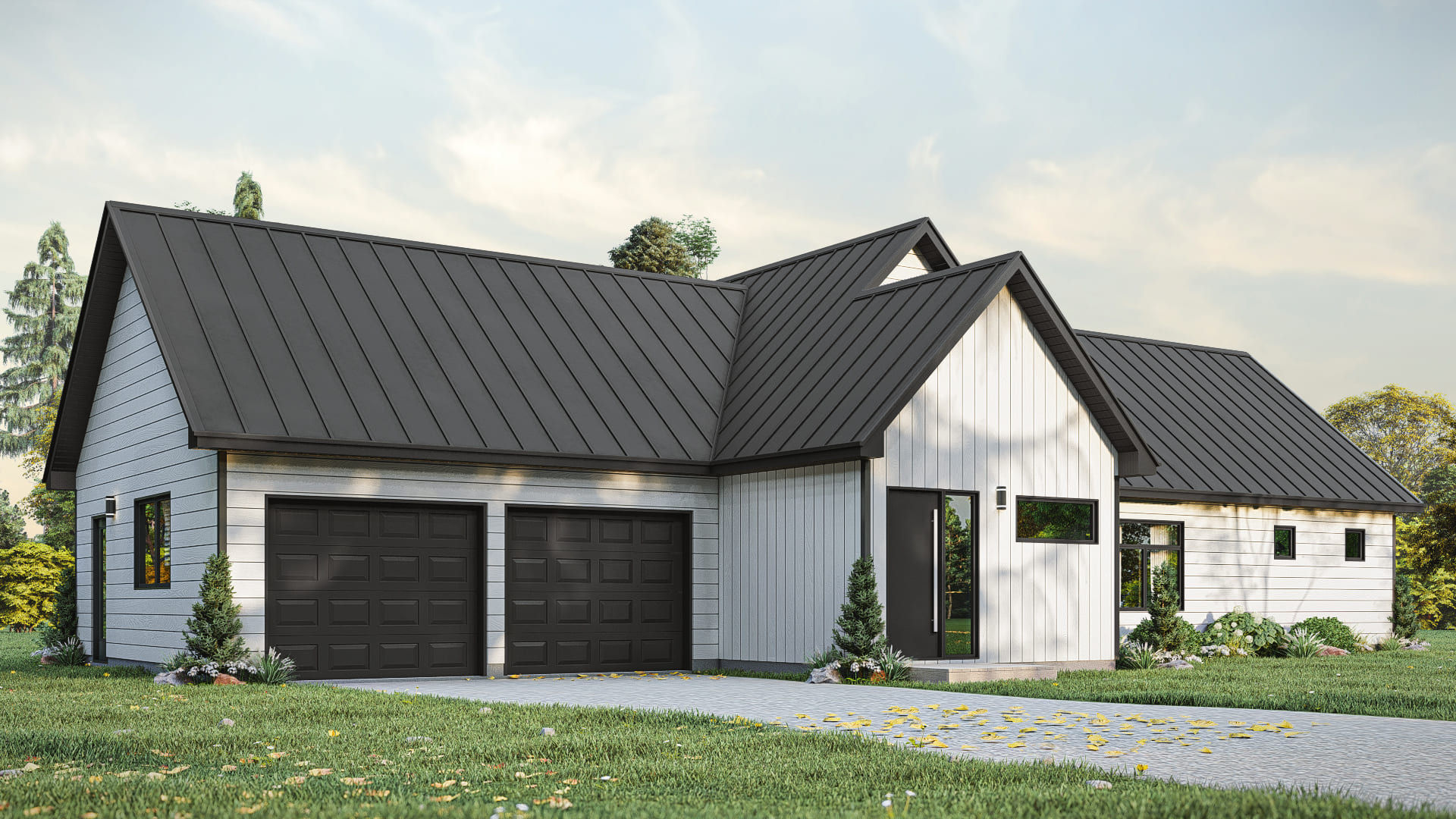 Plan maison farmhouse contemporaine sans sous-sol - Extérieur avant