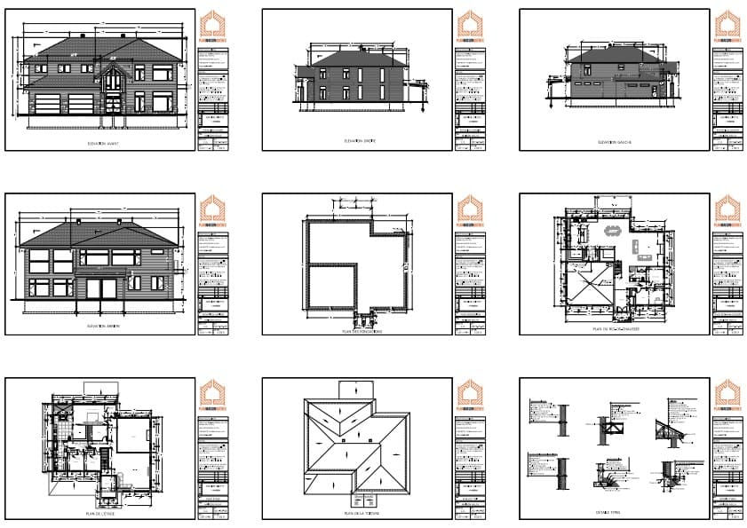 Plans techniques d’une grande maison familiale contemporaine avec garage double