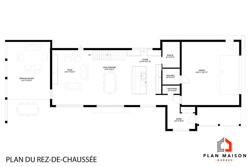 Miniature : Maison avec toit plat en plan - Plan du rez-de-chaussée