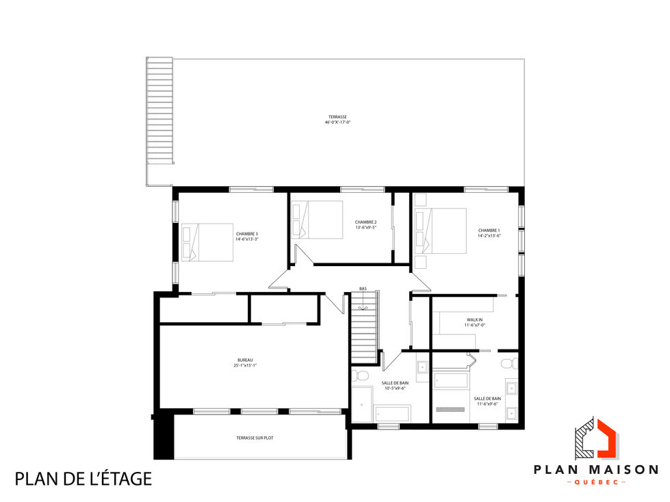 plan étage architecture minimaliste chambres bureau moderne