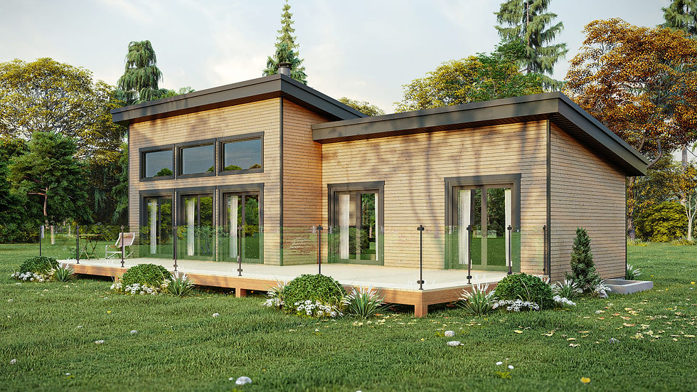 Plan de chalet moderne 2 chambres avec toiture monopente - Extérieur arrière