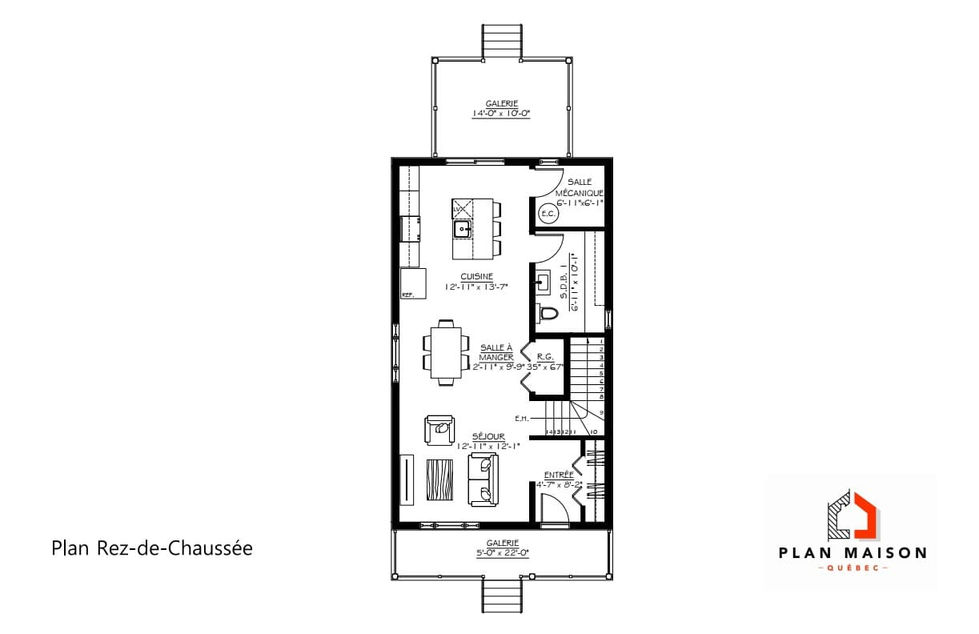 Plan du rez-de-chaussée d’une maison urbaine traditionnelle noire avec aire ouverte.