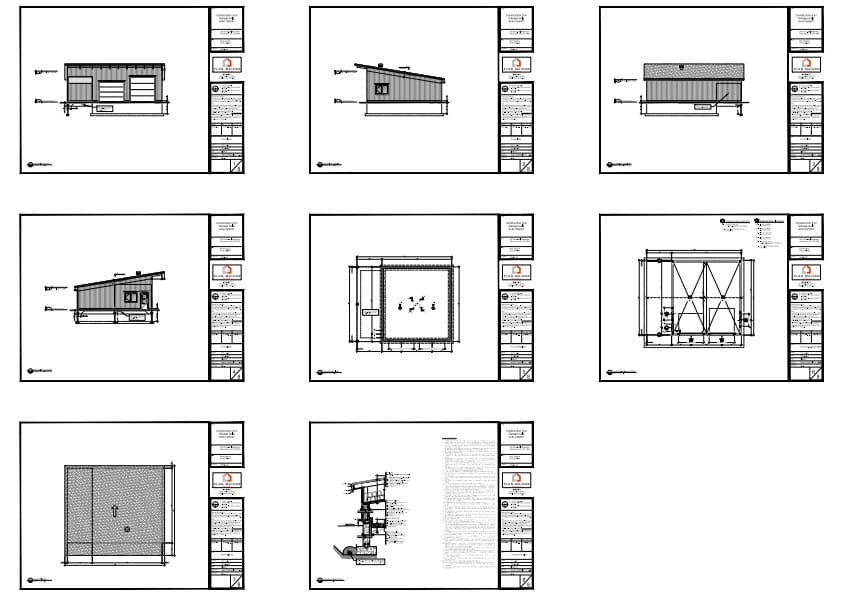 plans techniques garage double moderne avec carport élévations coupes