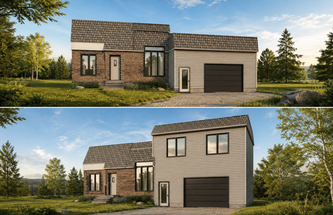 Projet d'agrandissement de garage résidentiel moderne avec garage attaché de plain-pied sur une maison existante.