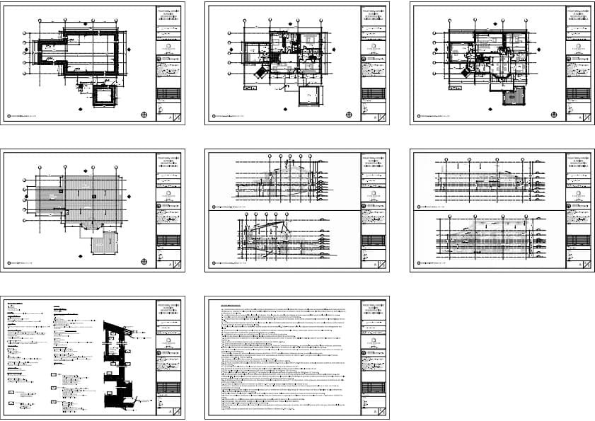 Plans techniques complets d'une maison intergénérationnelle contemporaine avec rez-de-jardin.