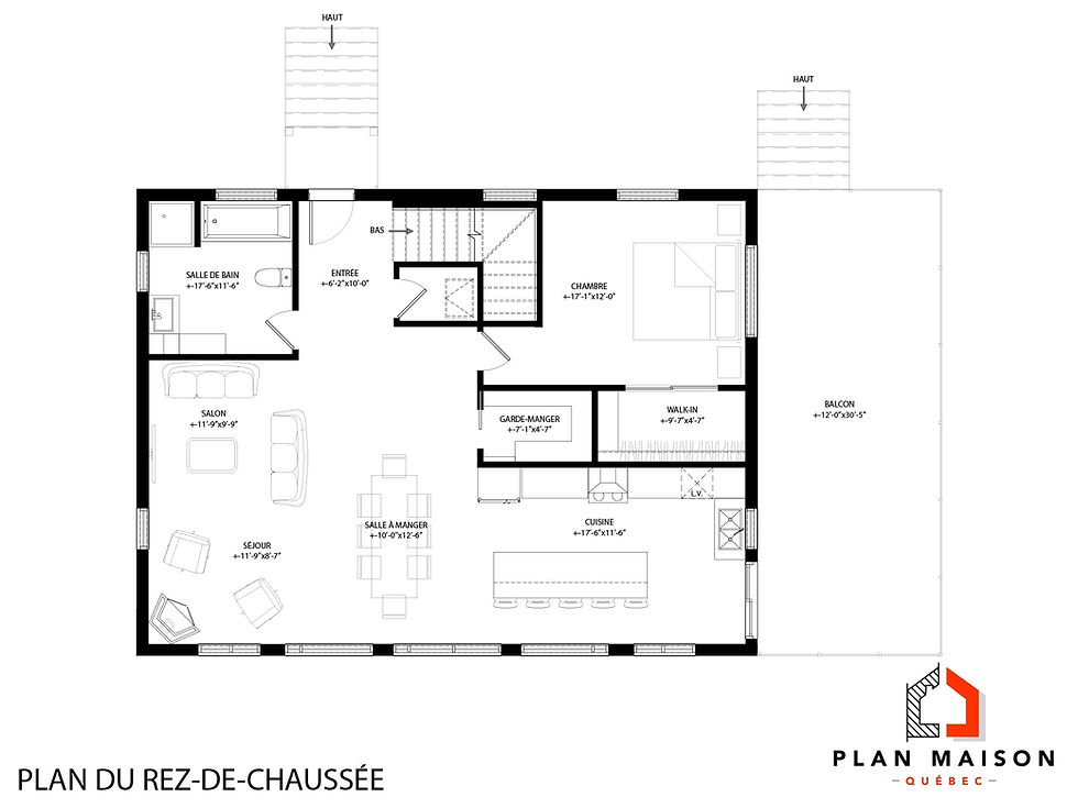 Miniature : Plan de maison de plain-pied avec sous-sol complet - Plan du rez-de-chaussée