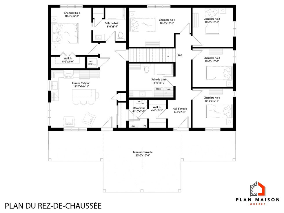 Plan rez-de-chaussée maison contemporaine à étage fonctionnelle