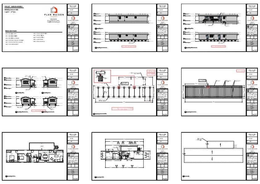 plans techniques maison mobile contemporaine terrasse couverte