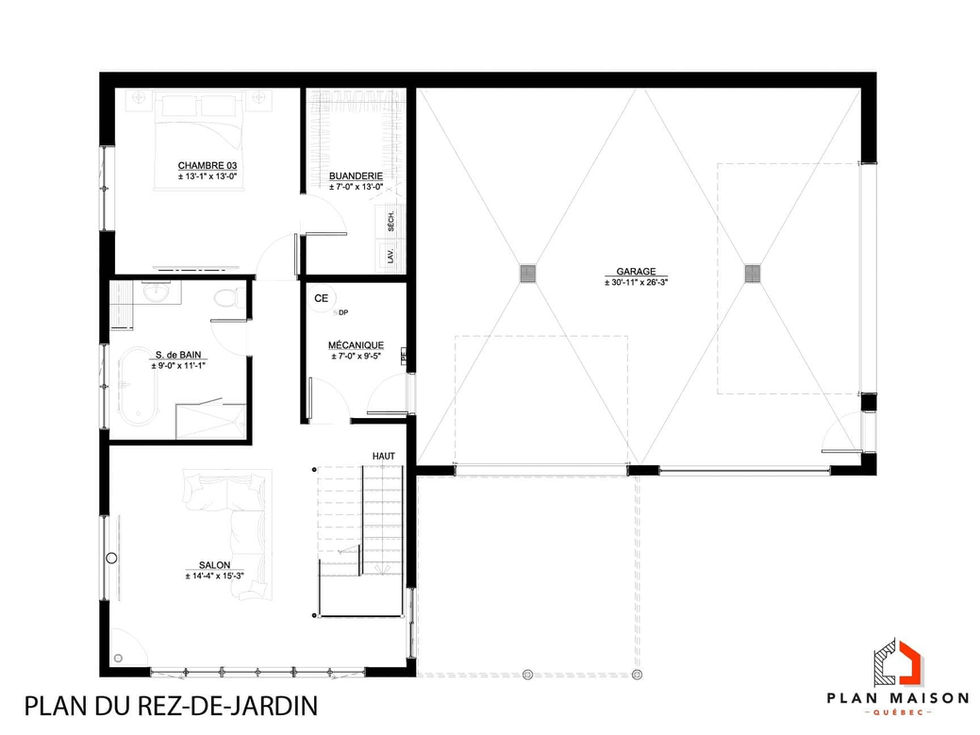 Plan de maison scandinave rustique en L – rez-de-jardin avec garage double