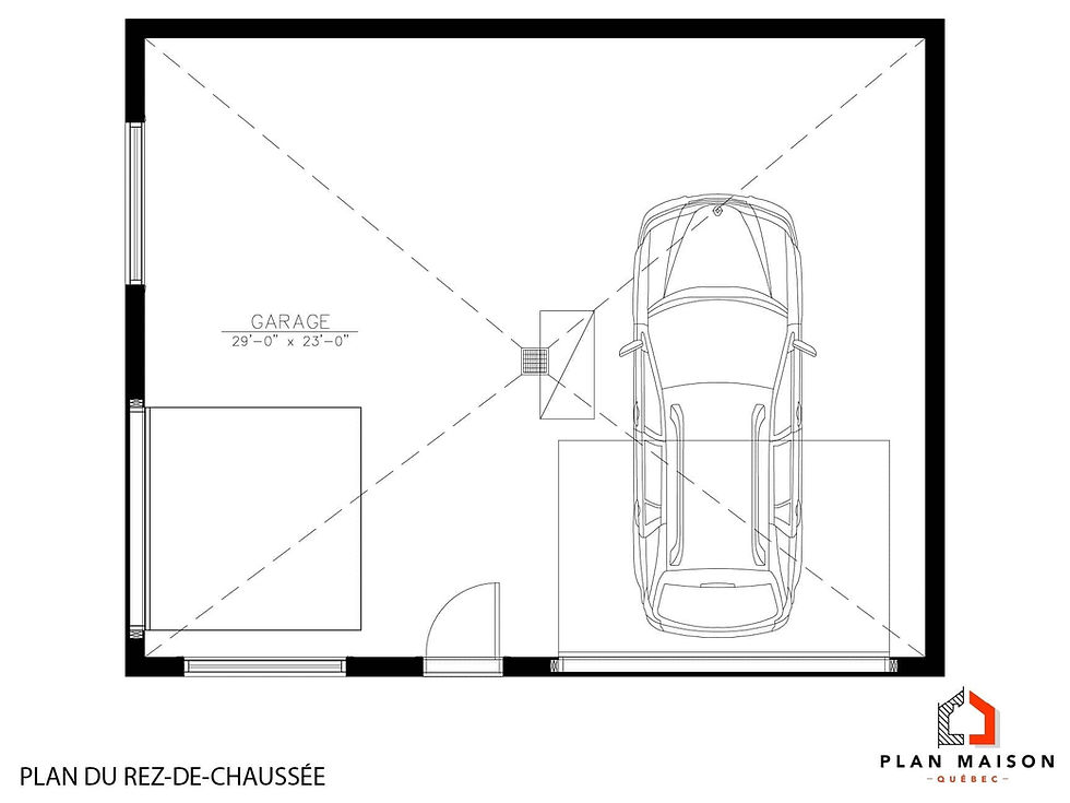 Thumbnail: Plan de garage double traditionnel avec rangement - Plan du rez-de-chaussée