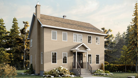 façade maison traditionnelle deux étages avec entrée couverte