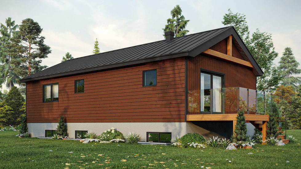 maison contemporaine bois avec terrasse arrière surélevée