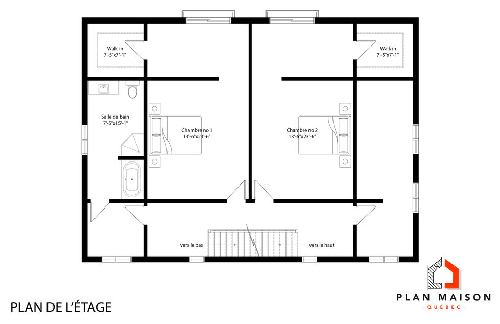 plan étage résidence contemporaine cubique chambres modernes walk-in