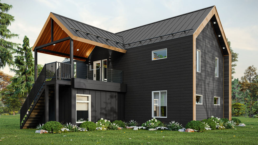 plan de maison nordique contemporaine avec terrasse surélevée arrière