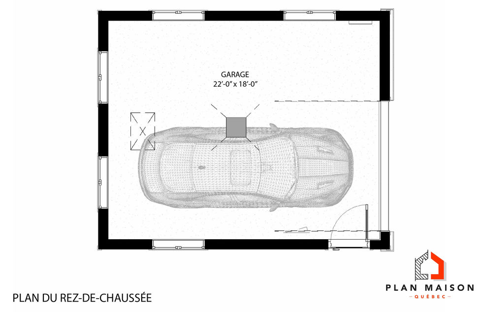 Plan intérieur d’un garage detached farmhouse moderne avec espace pour un véhicule