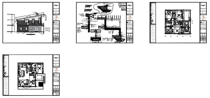 Détails techniques de maison moderne avec toit monopente et terrasse surélevée