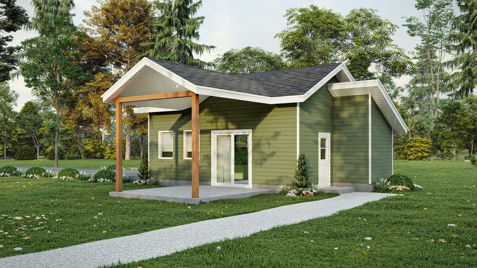 garage moderne avec terrasse extérieure couverte vue avant