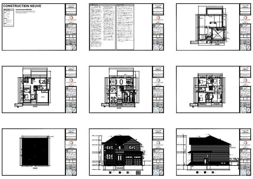 ensemble plans architecturaux maison détails techniques construction