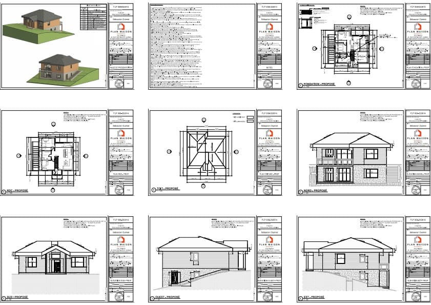 Plans architecturaux complets d'une résidence intergénérationnelle contemporaine avec rez-de-jardin.